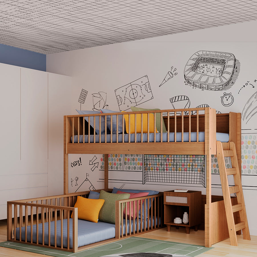 Beliche Infantil Montessoriana Com Cama de Solteiro Fazenda - Freijó