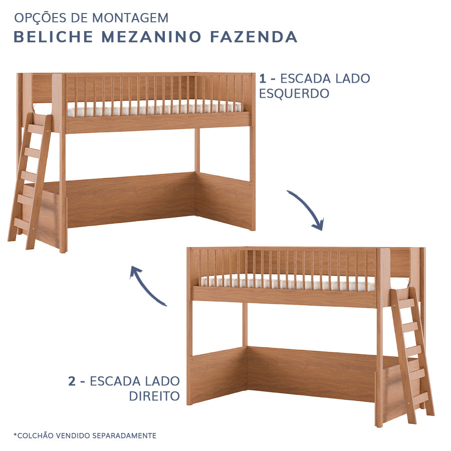 Beliche Infantil Montessoriana Com Cama de Solteiro Fazenda - Freijó