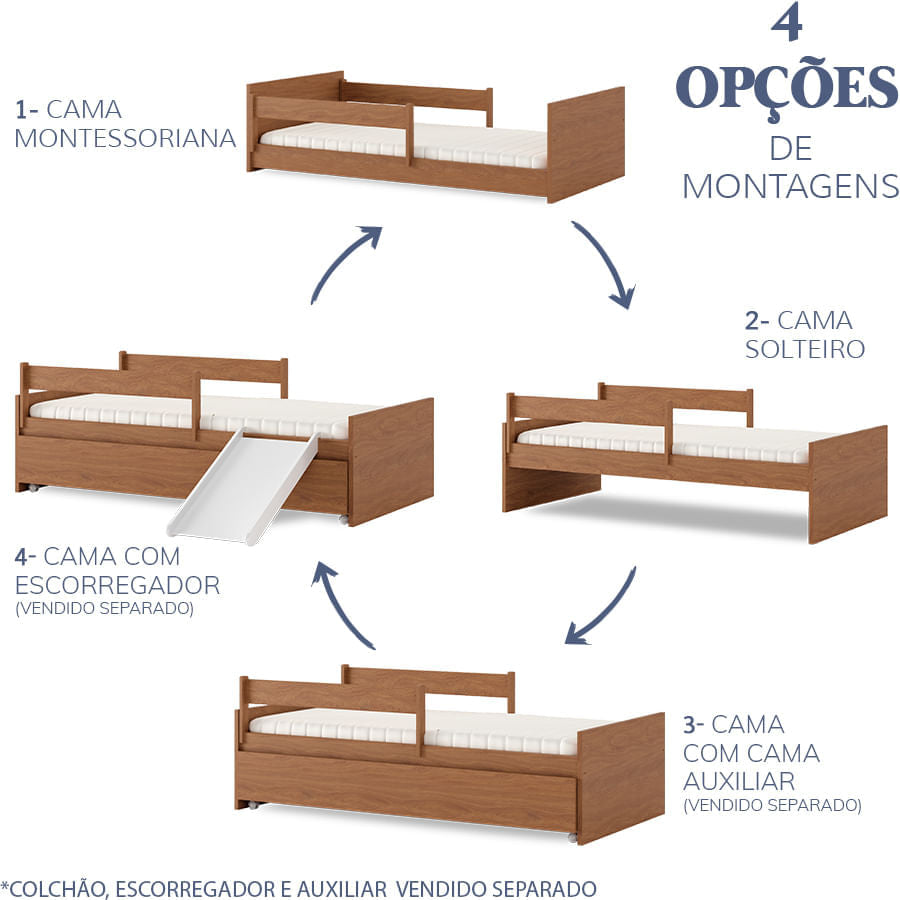 Cama Solteiro Up 2 em 1 - Freijó