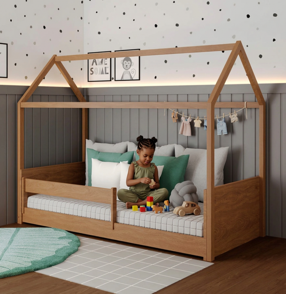 Cama Com Casinha Up 2 em 1 - Freijó