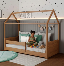 Cama Com Casinha Up 2 em 1 - Freijó