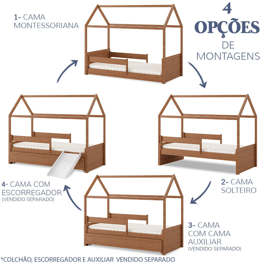 Cama Com Casinha Up 2 em 1 - Freijó