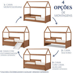 Cama Com Casinha Up 2 em 1 - Freijó