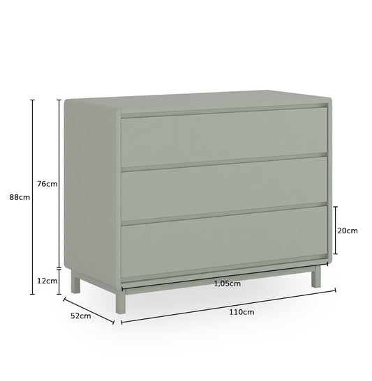 Cômoda de Bebê Nord 3 Gavetas - Verde Jardim