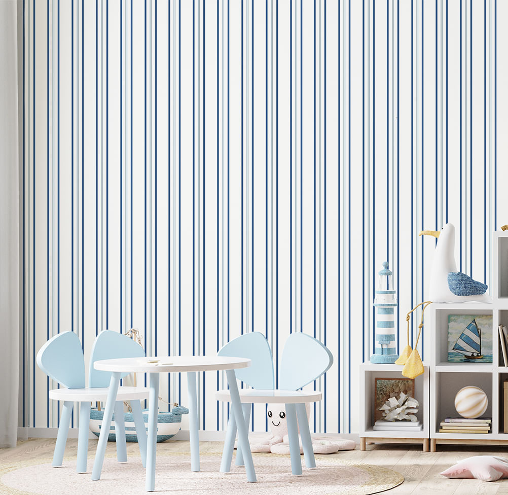 Papel de Parede Infantil Listra 3 Cores Azul