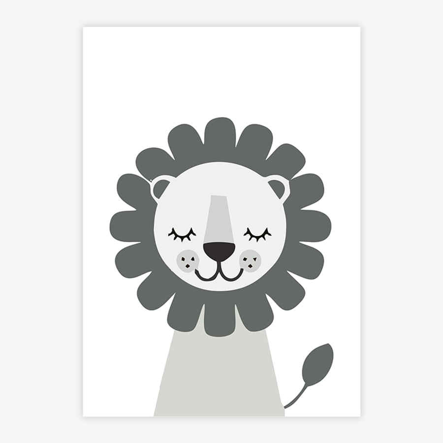 Quadro Infantil Leão Moderno Cinza - Vertical