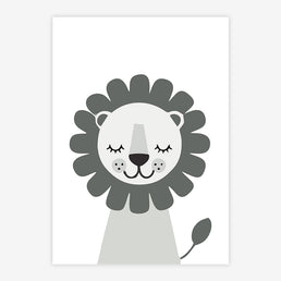 Quadro Infantil Leão Moderno Cinza - Vertical