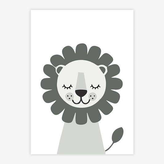 Quadro Infantil Leão Moderno Cinza - Vertical