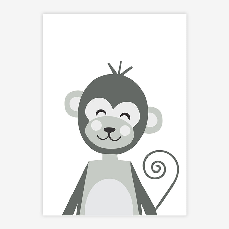 Quadro Infantil Macaco Moderno Cinza - Vertical