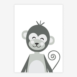 Quadro Infantil Macaco Moderno Cinza - Vertical