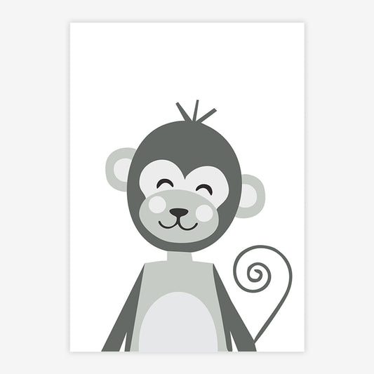 Quadro Infantil Macaco Moderno Cinza - Vertical