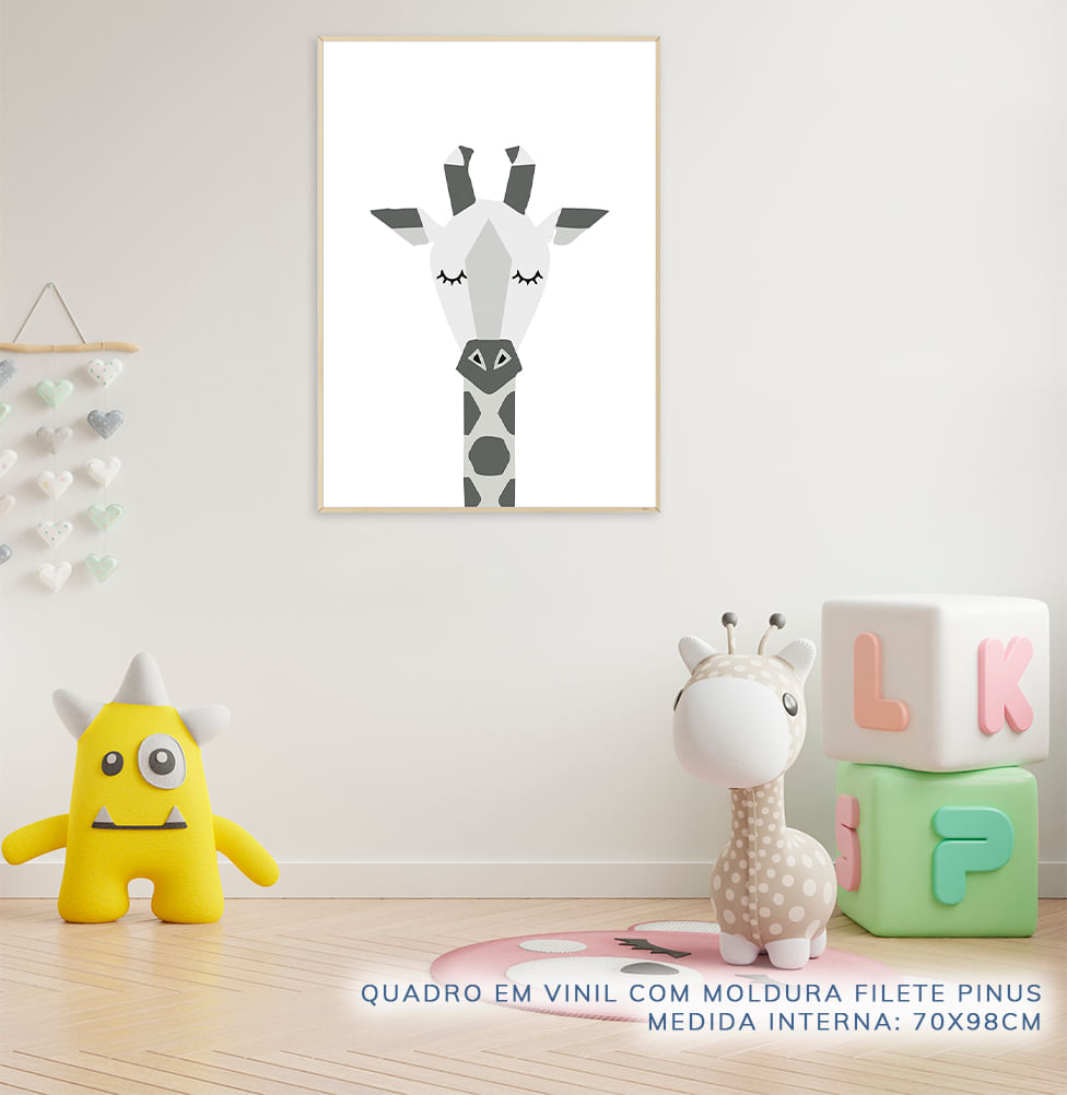 Quadro Infantil Girafa Moderno Cinza - Vertical