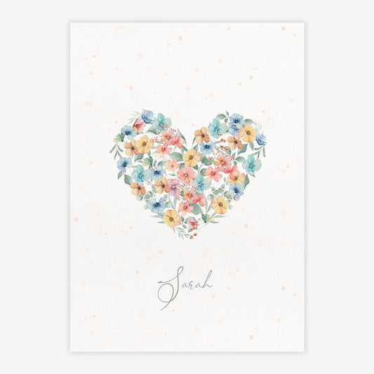 Quadro Infantil Coração Flores Paris Colors - Vertical