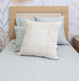 Capa de Almofada Linho Bordado Xadrez - Bege 50x50cm