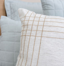 Capa de Almofada Linho Bordado Xadrez - Bege 50x50cm