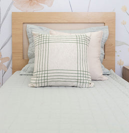 Capa de Almofada Linho Bordado Xadrez - Verde Seco 50x50cm