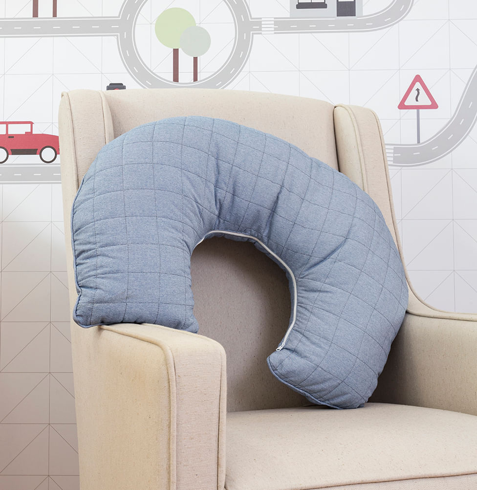 Almofada de Amamentação Quadradinho Chambre - Azul Mescla