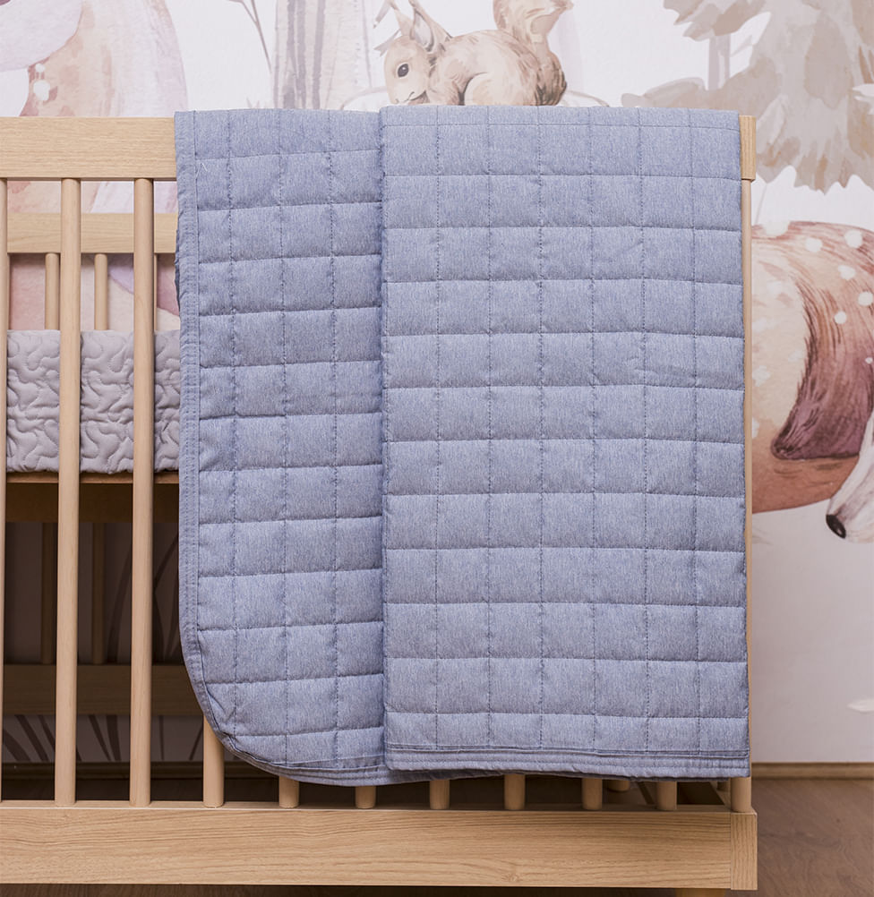 Colcha para Berço Chambre Quadradinho - Azul Mescla