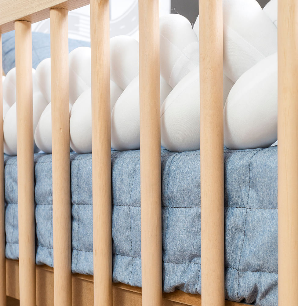 Colcha Com Elástico para Berço Chambre Quadradinho - Azul Mescla