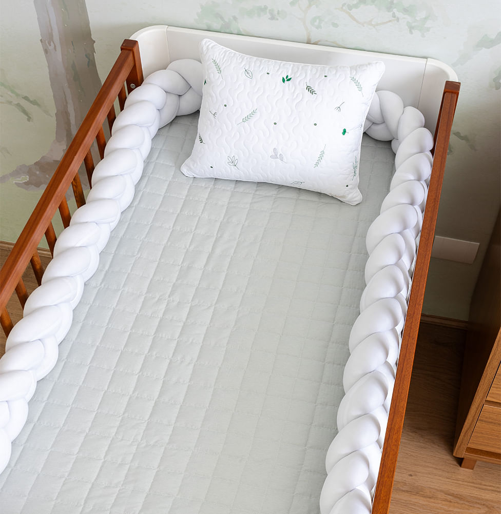 Colcha com Elástico para Berço Quadradinho Chambre - Verde Mescla