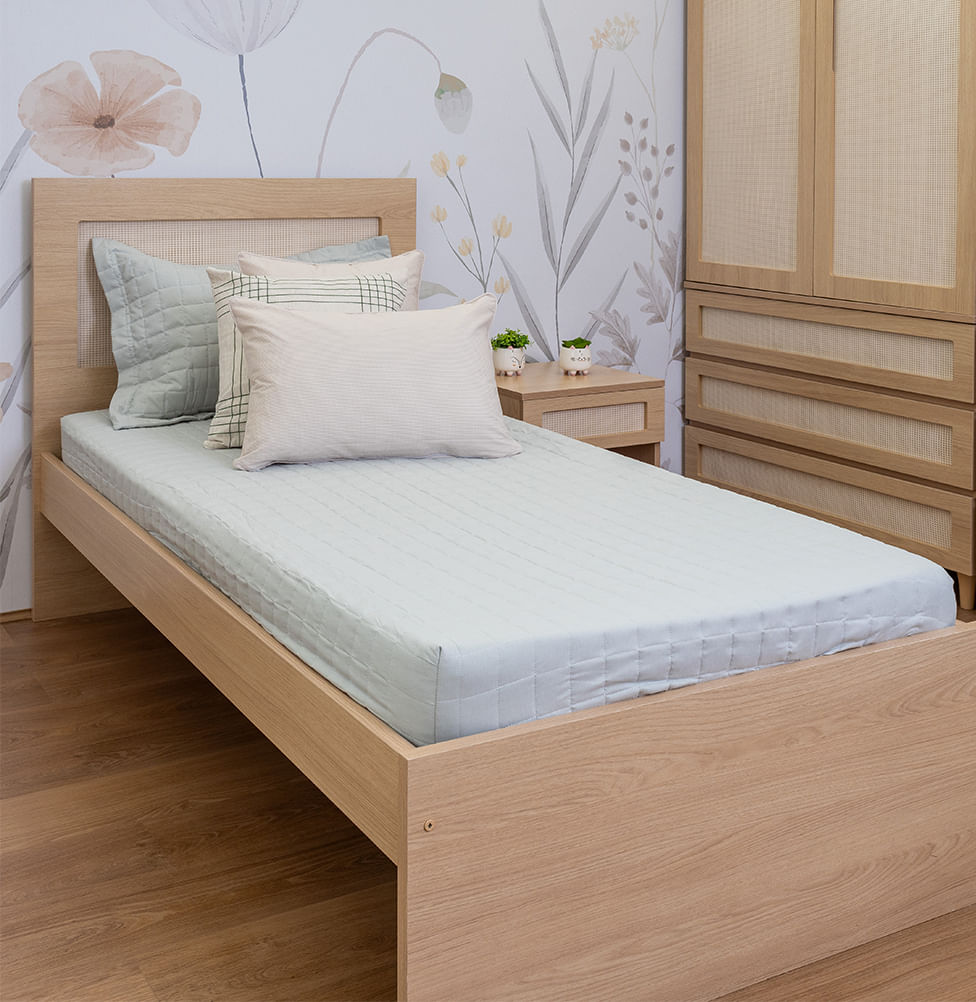 Colcha de Solteiro com Elástico Quadradinho Chambre - Verde Mescla