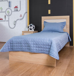 Kit Colcha Solteiro Quadradinho Chambre - Azul Mescla