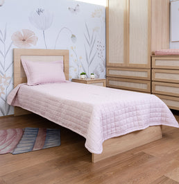 Kit Colcha Solteiro Quadradinho Chambre - Rosa Nuvem