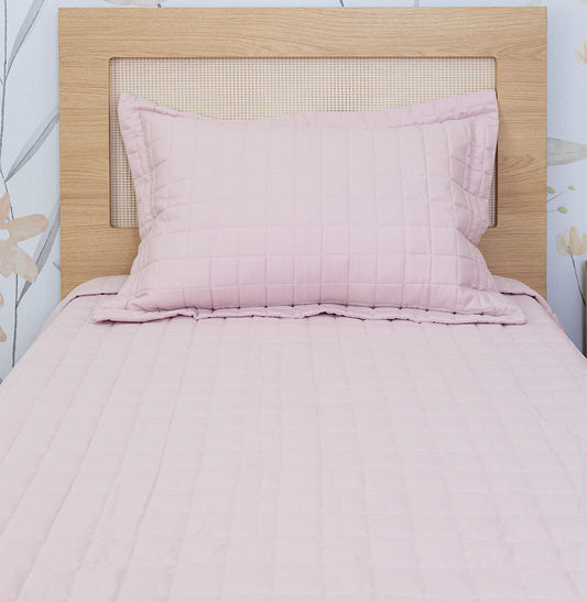 Kit Colcha Solteiro Quadradinho Chambre - Rosa Nuvem