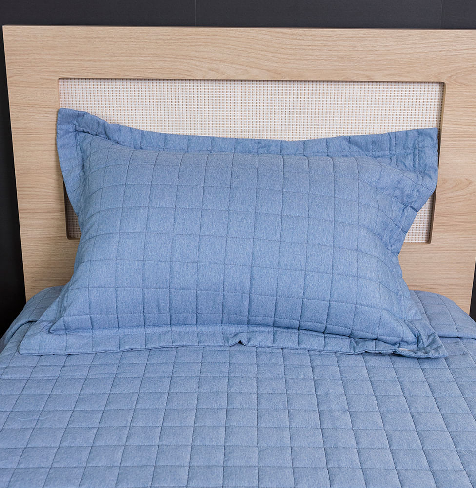 Porta Travesseiro Quadradinho Chambre 50x70cm - Azul Mescla