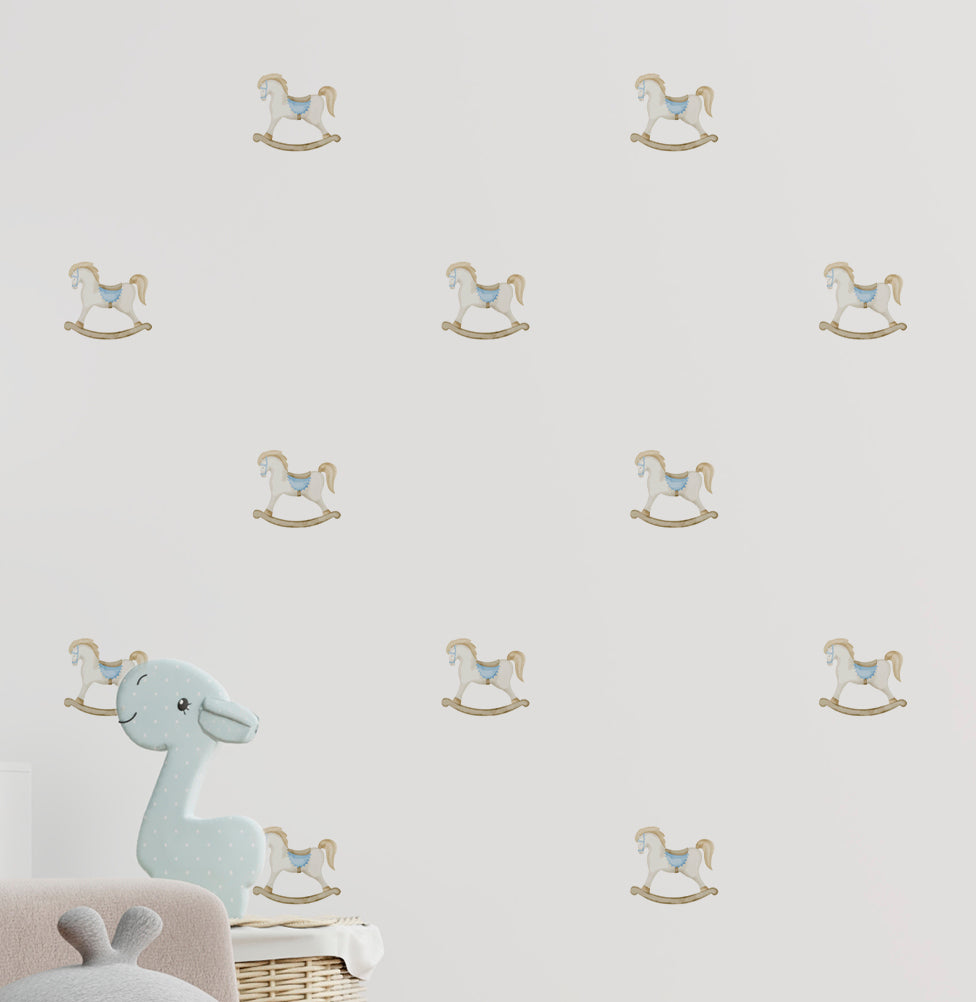 Papel de Parede Cavalinho de Pau Aquarela Azul