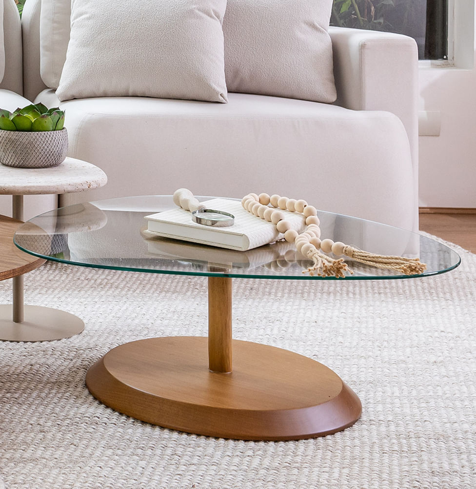 Mesa de Centro Roma Orgânica Com Vidro - Madeira Damasco