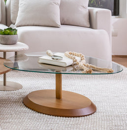 Mesa de Centro Roma Orgânica Com Vidro - Madeira Damasco