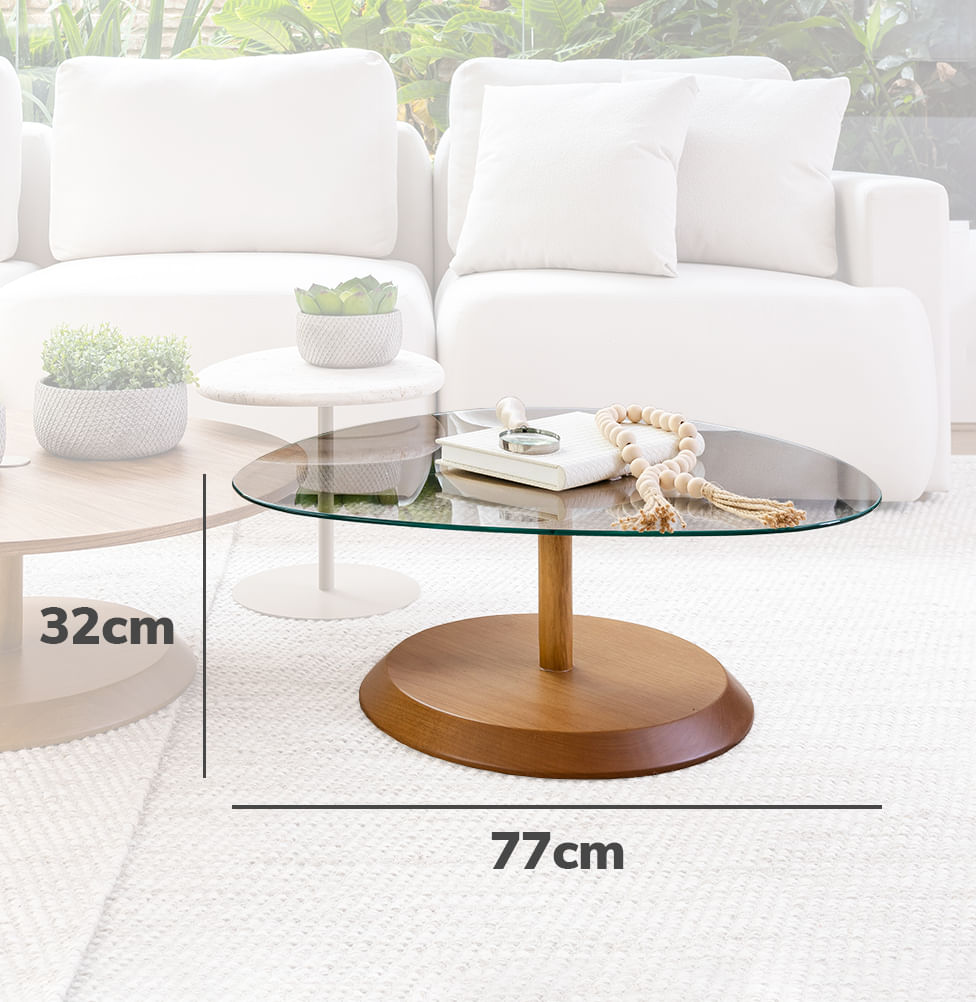 Mesa de Centro Roma Orgânica Com Vidro - Madeira Damasco