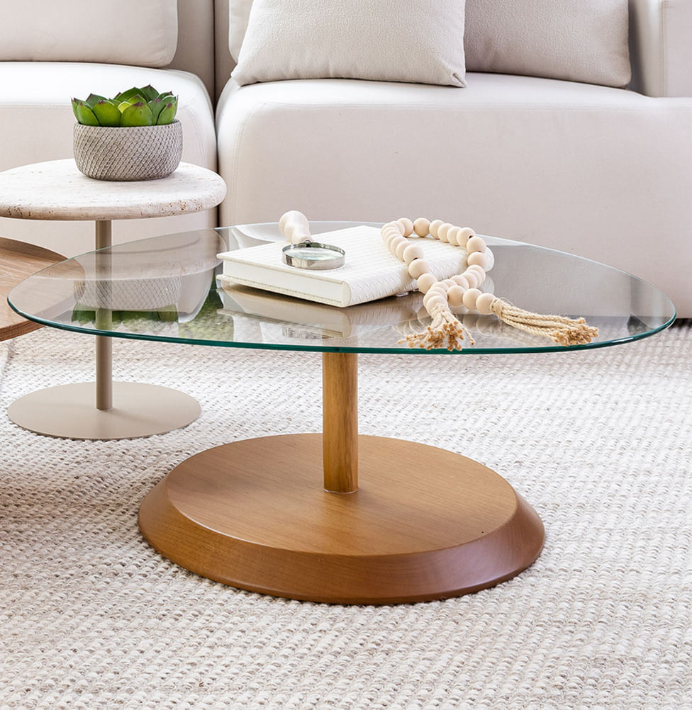 Mesa de Centro Roma Orgânica Com Vidro - Madeira Damasco