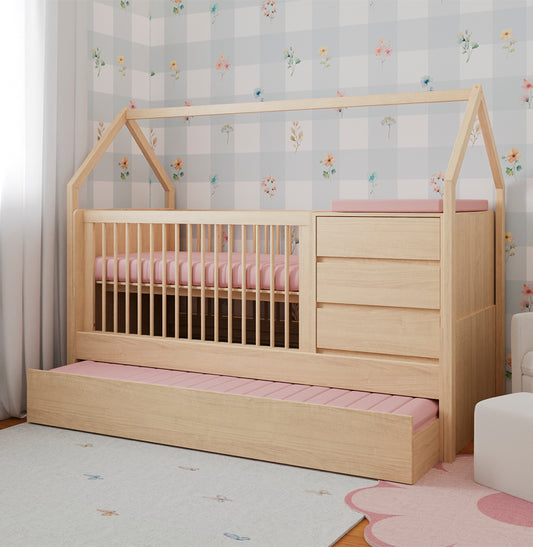 Berço Go Com Casinha Multifuncional 6 em 1 - Carvalho