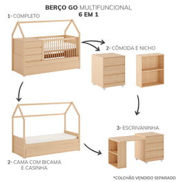 Berço Go Com Casinha Multifuncional 6 em 1 - Carvalho