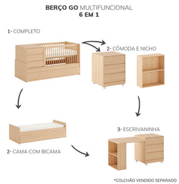 Berço Go Multifuncional 6 em 1 - Carvalho