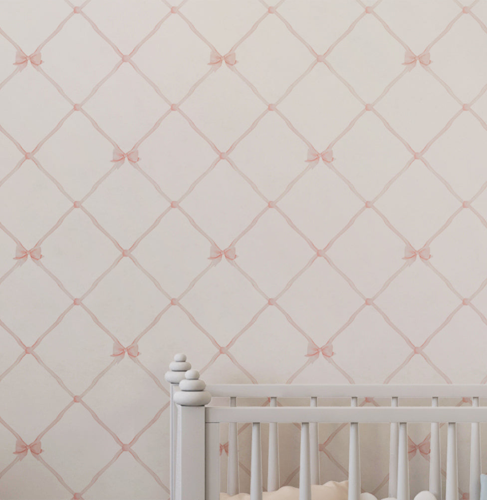 Papel de Parede Laços e Fitas Aquarela Rosa