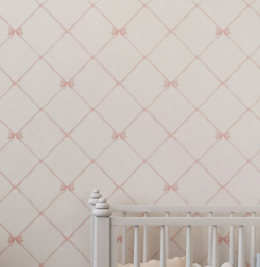 Papel de Parede Laços e Fitas Aquarela Rosa