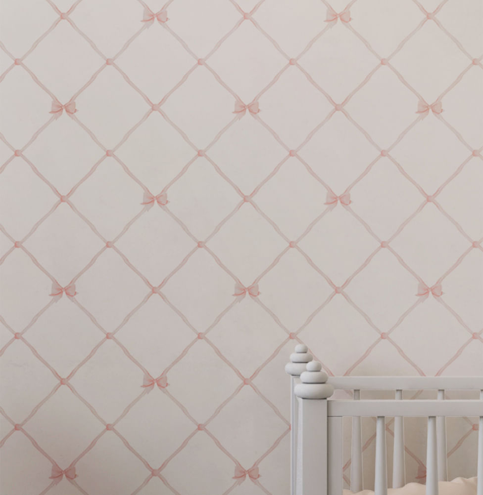 Papel de Parede Laços e Fitas Aquarela Rosa