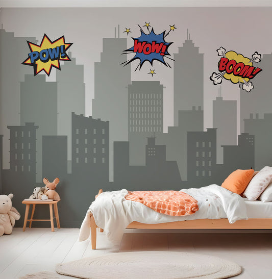 Papel de Parede Prédios Heróis Cinza - Mural