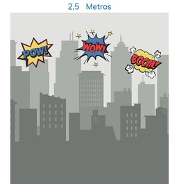 Papel de Parede Prédios Heróis Cinza - Mural