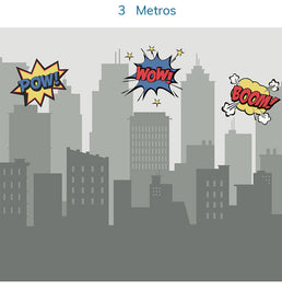 Papel de Parede Prédios Heróis Cinza - Mural