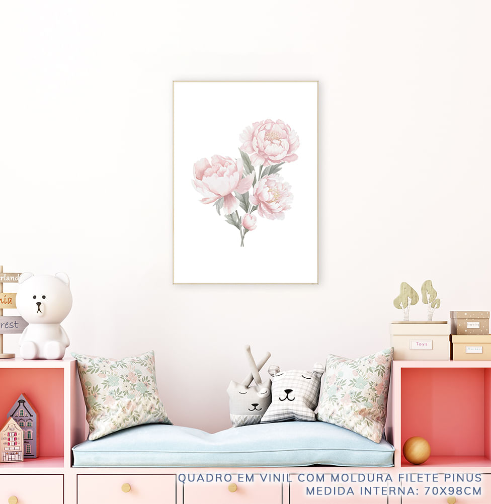 Quadro Infantil Rosas Rosa - Vertical