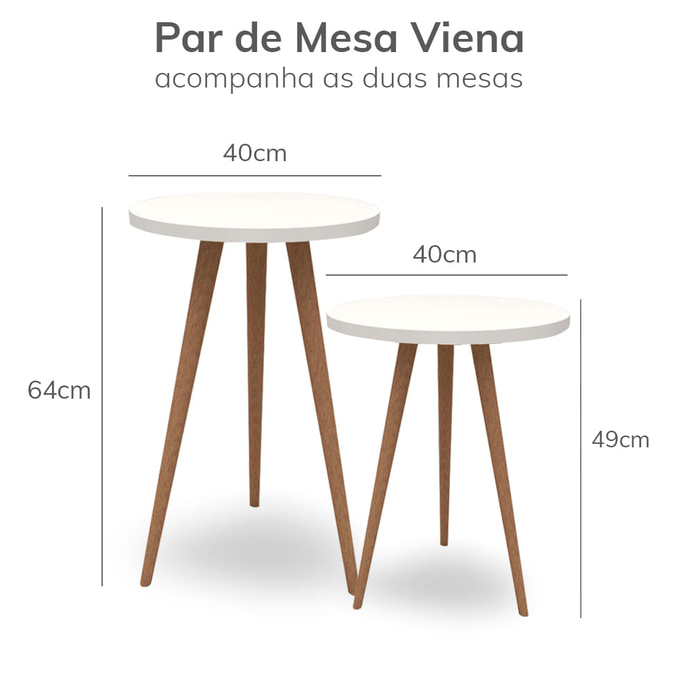 Par de Mesa de Apoio Viena Com Pé Mel - Branco