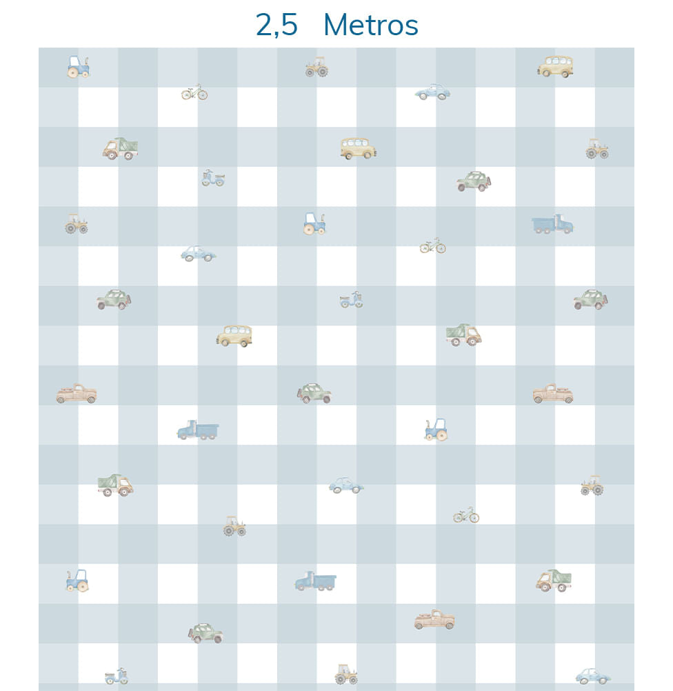 Papel de Parede Xadrez Com Carros Aquarela Azul - Mural