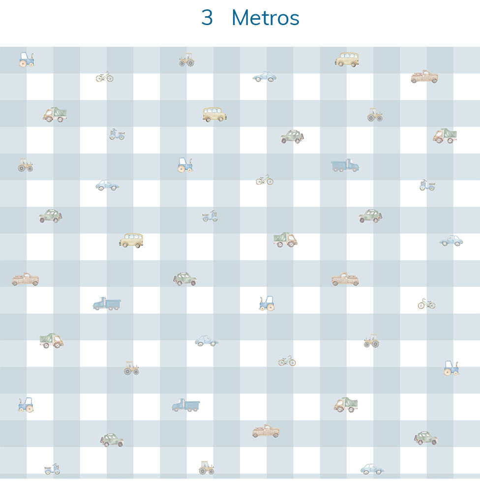 Papel de Parede Xadrez Com Carros Aquarela Azul - Mural