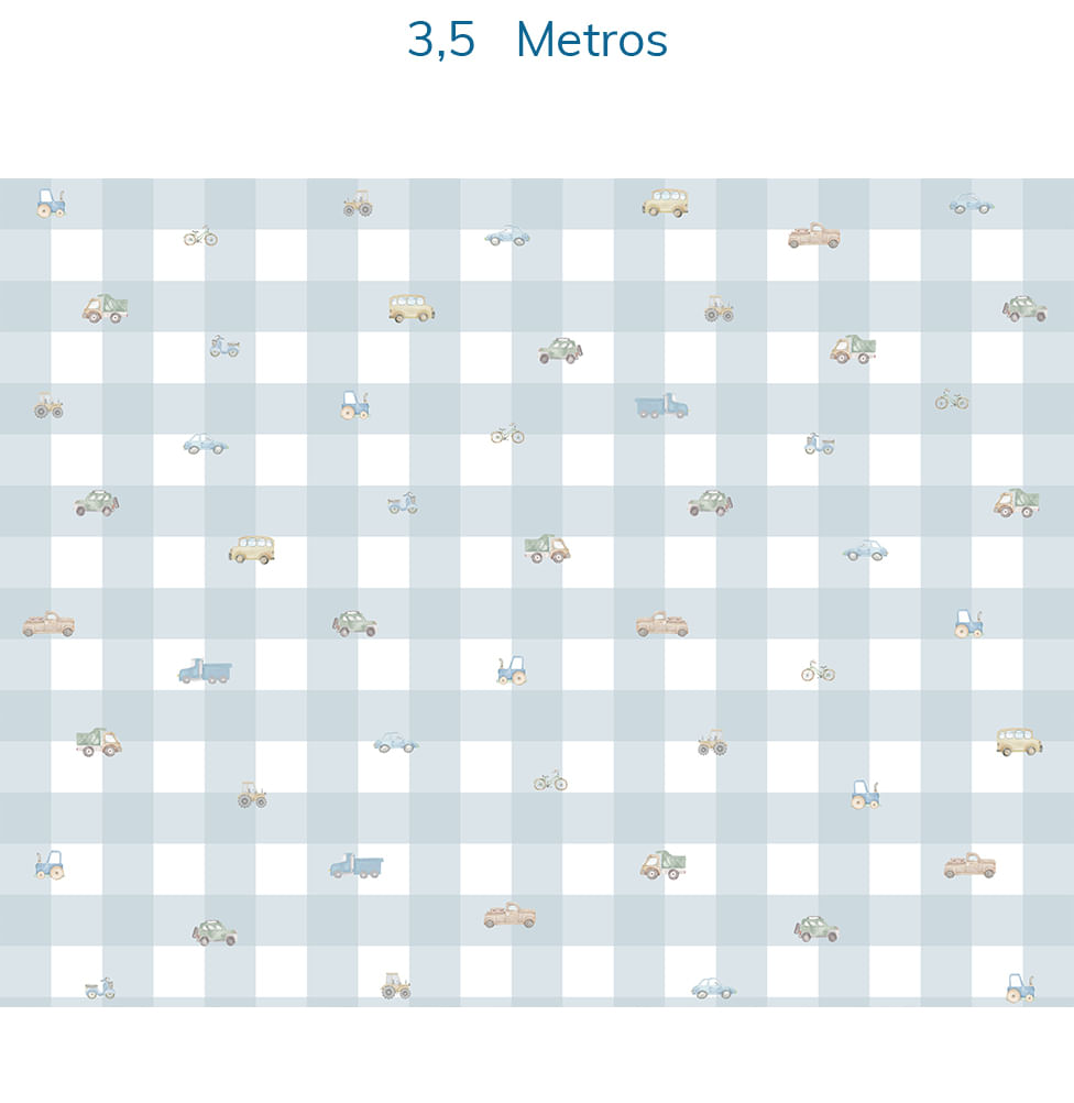 Papel de Parede Xadrez Com Carros Aquarela Azul - Mural