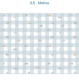 Papel de Parede Xadrez Com Carros Aquarela Azul - Mural