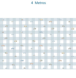 Papel de Parede Xadrez Com Carros Aquarela Azul - Mural